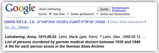 Google Suche Liste von Euthanasie Opfern